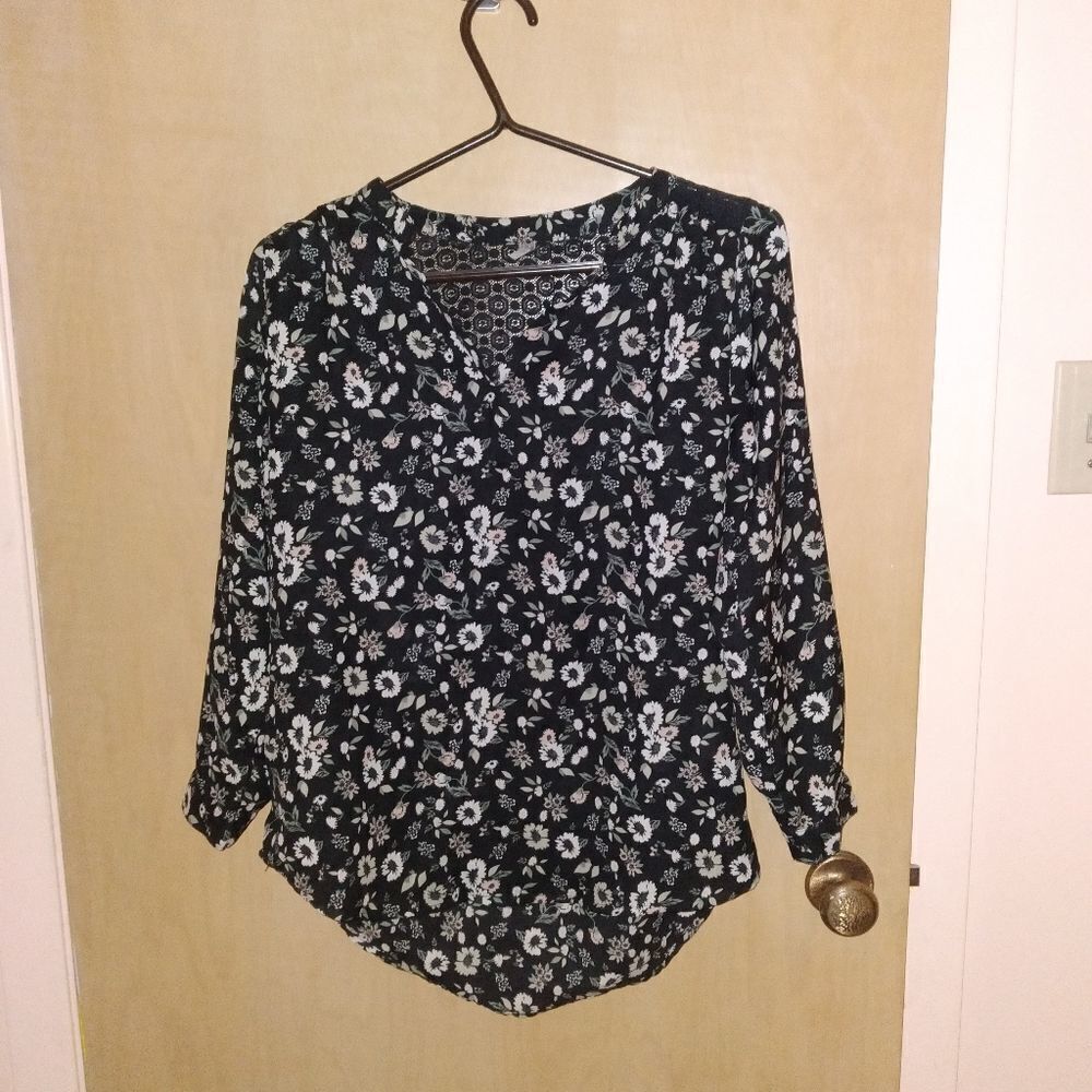 Pentagone Black Floral Blouse Size Xsmall